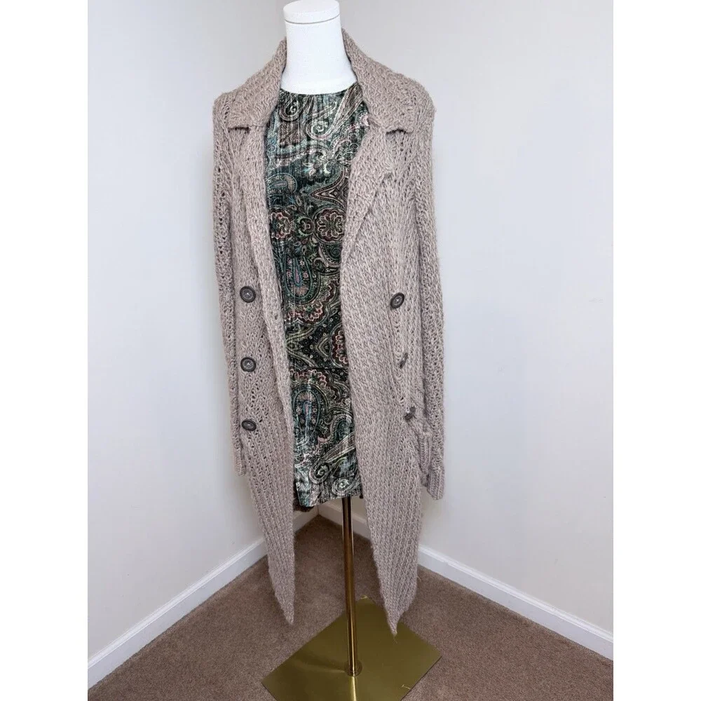 Free People Buttermilk Biscuit Cardigan Mushroom Size Small Wool Alpaca Blend